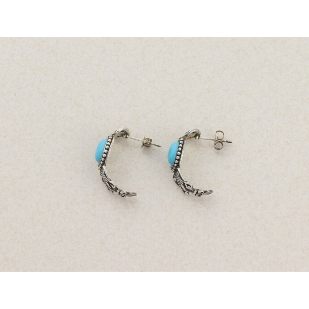 Sterling Silver Blue Turquoise Half Hoop Earrings Avon 3/4" x 3/8" - Picture 7 of 8